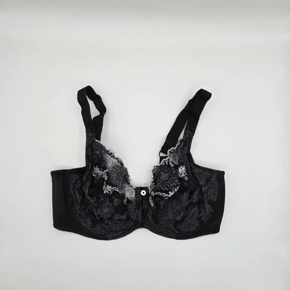 Empreinte Lilly Bra Size 32E Black Lace White Details Underwire Full Coverage